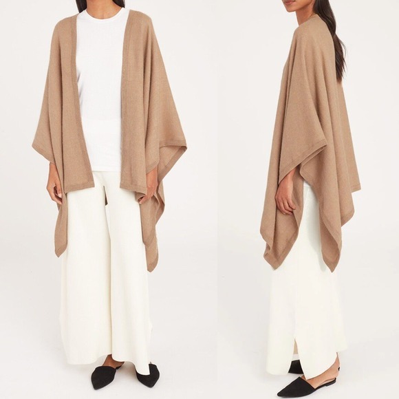 Cuyana Sweaters - Cuyana Baby Alpaca Square‎ Edge Shawl Cape Wrap Cardigan Camel One Size